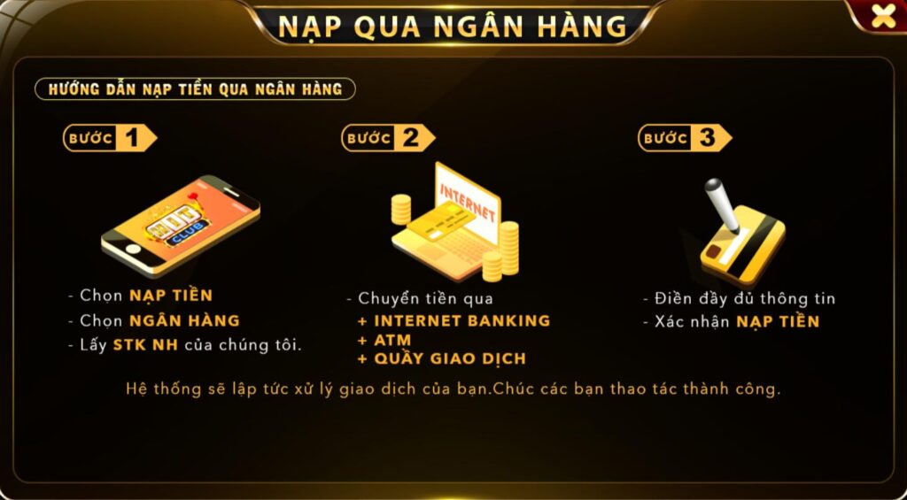 Nạp tiền qua ngân hàng tại Hit Club