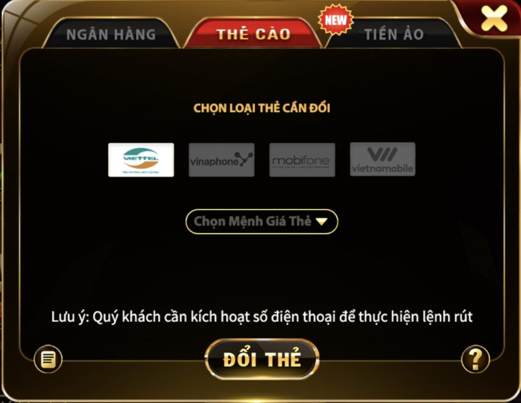 Rút thẻ cào tại Hit Club