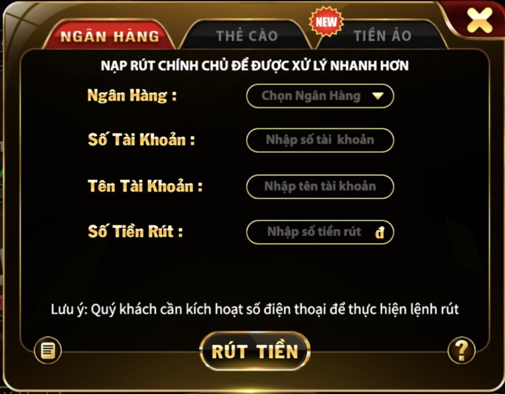 Rút tiền về ngân hàng tại Hit Club