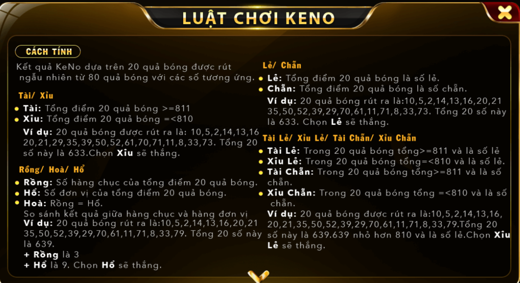 Cơ cấu trả thưởng của Keno rất cao