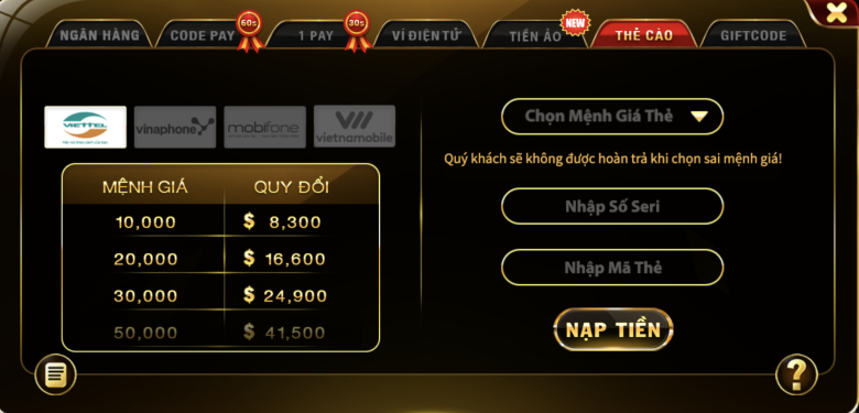 Nạp tiền bằng thẻ cào rất được ưa chuộng