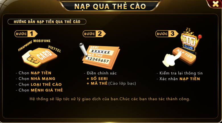 3 Bước nạp tiền qua thẻ cào cực nhanh gọn
