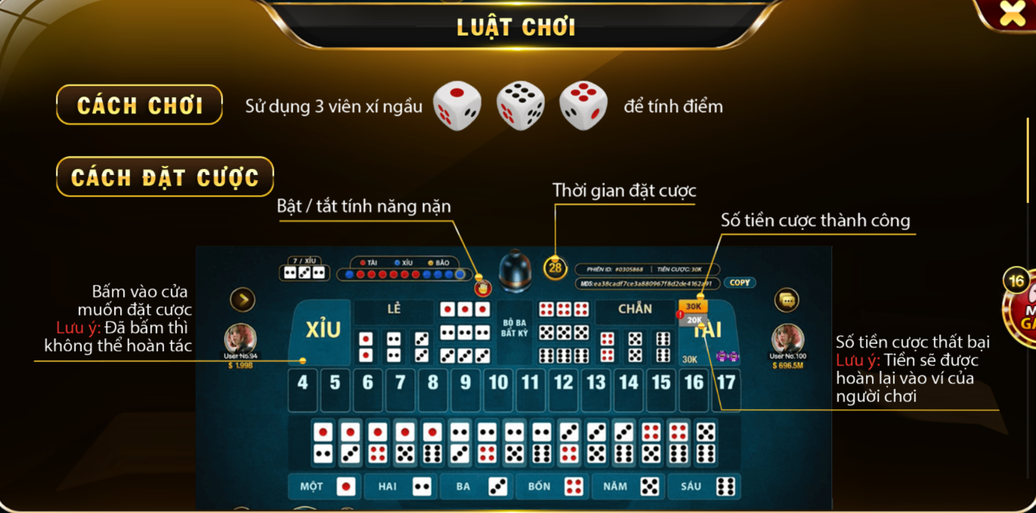 Một số luật chơi Sicbo cần phải nắm