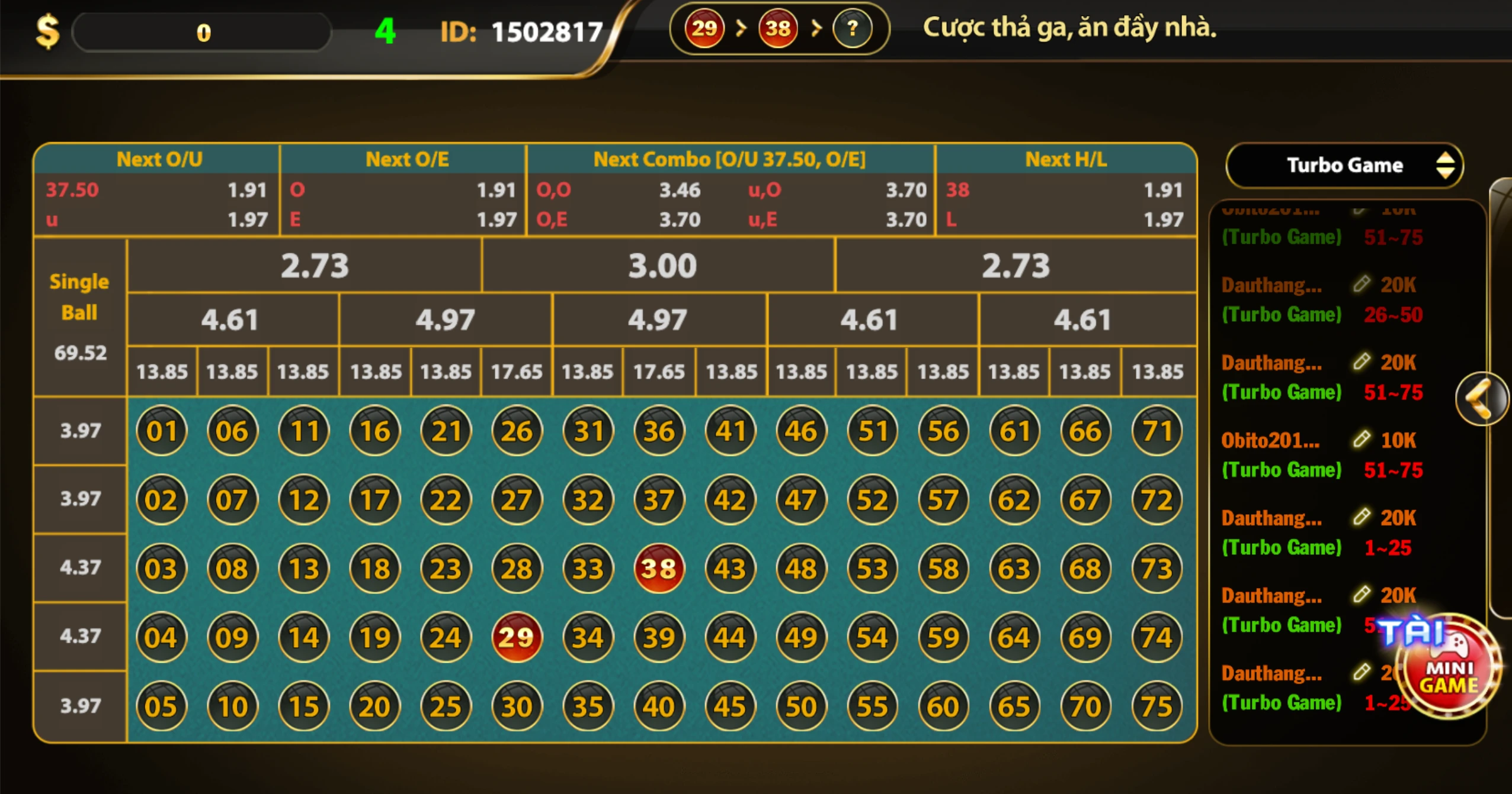 Number game Hit Club - Những con số may mắn