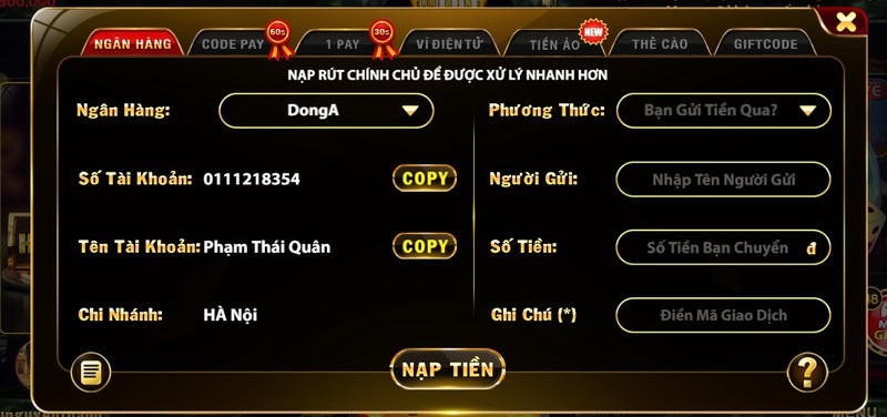 Giao dịch tại cổng game Hit Club siêu tốc