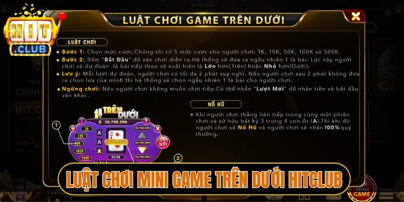 Luật chơi mini game Trên dưới Hitclub